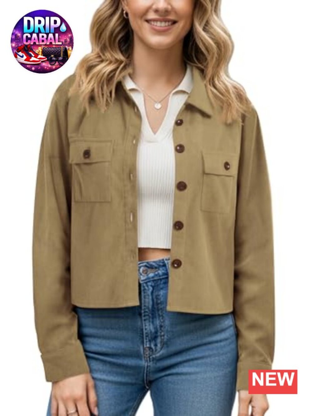 Cropped Corduroy Shacket Button Down Long Sleeve Jacket